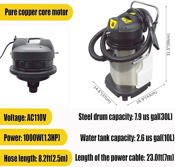 Commercial Carpet Cleaner Machine 30L 1000W 3-in-1 Carpet Vacuum Extractor for Carpets Curtains Sofa 110V