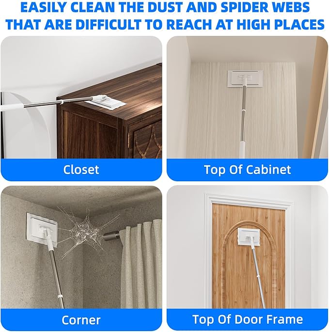 Snap Grip Mini Mop Stick with 39in Handle — Zero-Touch Gap Dust Cleaner &amp Locking Head Lazy Mops Wet and Dry for Kitchen Bathroom Toilet Cleaning (1 mini mop+10 Cloths)