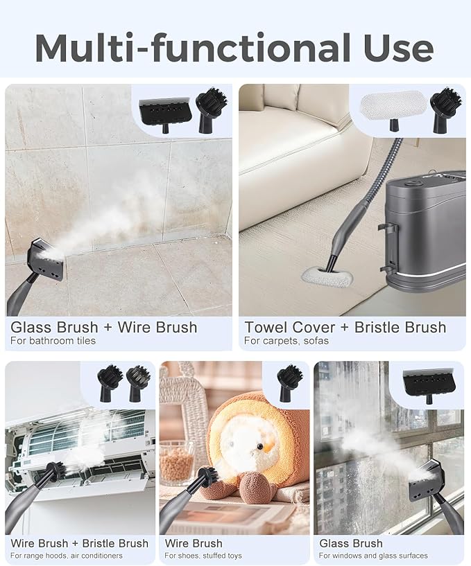 1500W Steam Cleaner for Home Use 1.2L Handheld Pressurized Steamer with 2 Cleaning Modes 8-Piece Accessory Kit 15s Fast Heat-Up High-Temperature Cleaning Machine for Kitchen Bathroom Car