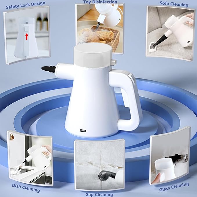 Handheld Steam Cleaner450ml Water Tank135℃ High Temperature3.5bar Pressure2min Fast Heatingwith 4 Different Nozzles99.99% Decontamination Rate