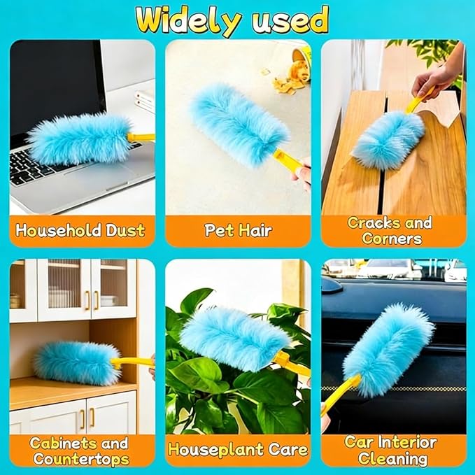 60-Pack Dusting Mop Refill Set Disposable Power Dusting Duster Compatible with Swiffer. Includes 1 Handle and 3-Foot Extension Pole Ideal for Cleaning Furniture Bookshelves and Ceiling Fans.