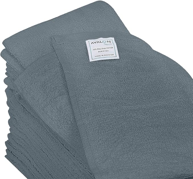 Avalon Towels Bar Towels (Pack of 60) Size 14x17 Inches – 100% Cotton Absorbent and Reusable Cleaning Rags Multipurpose Cleaning Towels Terry Cloth Rags Durable Shop Rags (Grey)