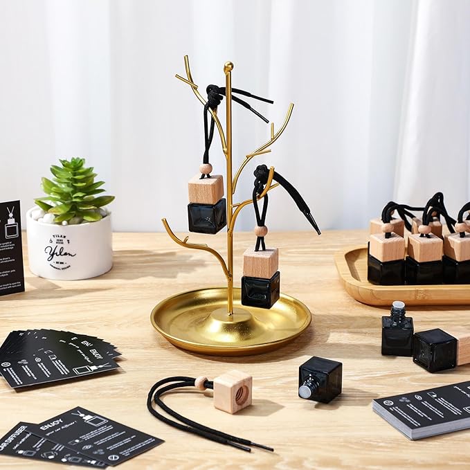 200 Sets Car Diffuser Bottles Empty Bulk Hanging Car Air Freshener Diffuser Bottles Bulk Glass Perfume Holder with Instruction Cards for Essential Oil Fragrance Pendant(SquareBlack)
