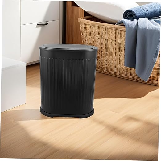 Bathroom Trash Can with Press Top Lid Compact Garbage Bin for Narrow Spaces Stylish Plastic Wastebasket for Toilet Bedroom Kitchen Living Use
