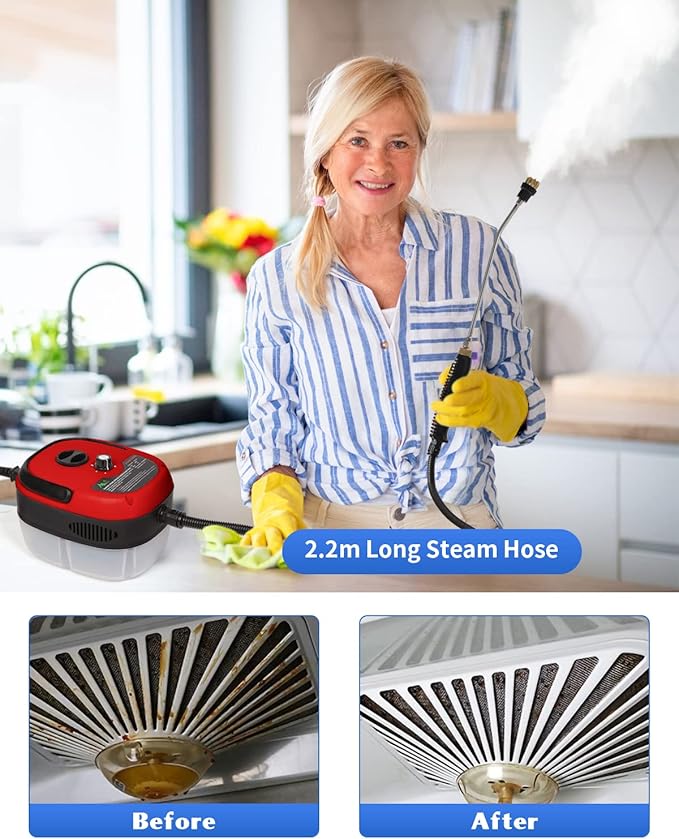 Handheld Steam Cleaner 2500W High Pressure Steam Cleaner with 3 Brush Heads Towel Sponge Steam Cleaners for Home Use High Temperature Fast Heating Steamer for Cleaning KitchenBathroomFurniture