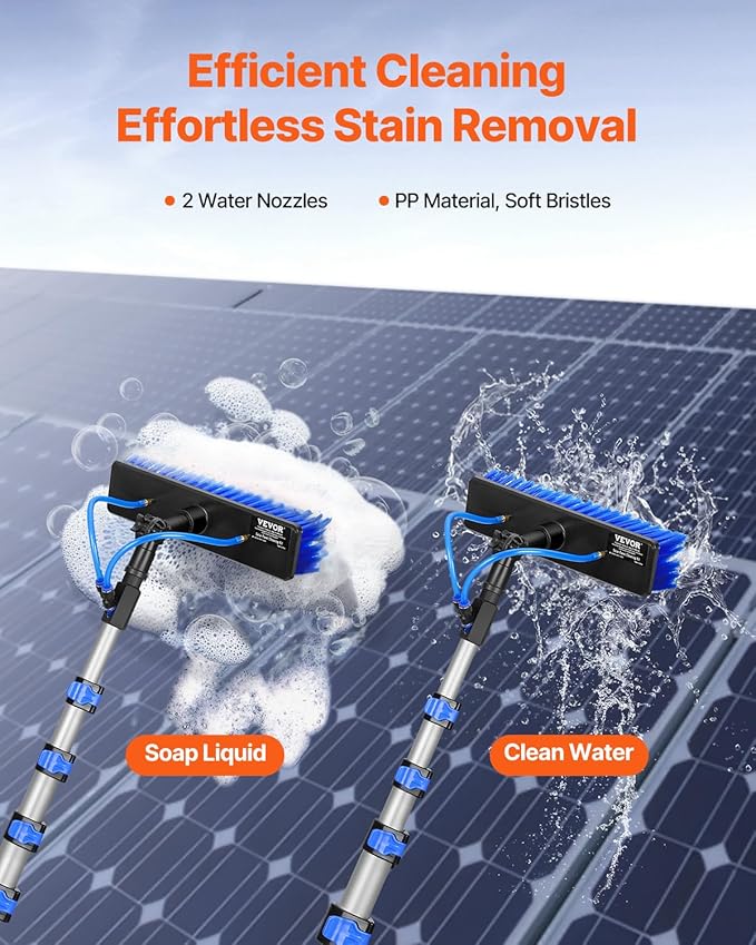 VEVOR Water Fed Pole Kit 24FT Solar Panel Cleaning Pole with Extendable Handle 180° Rotatable Brush Head &amp 65.6FT Hose Household &amp Outdoor Window Cleaner Tool for Caravan Solar Panel Deck