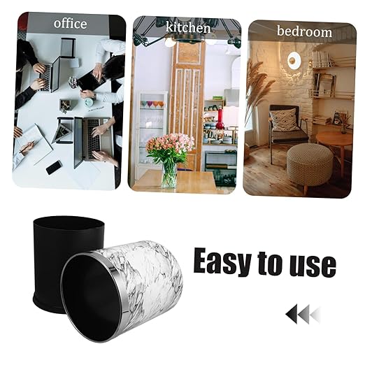 Alipis Lidless Round Wastebasket for Home Office and Dorm Elegant Marble Design Easy to Clean Opening for Convenient Use for Bathroom and Kitchen Trash