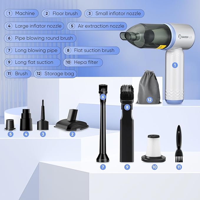 Mini Vacuum Cleaner 3 in 1 Cordless Handheld Vacuum Cleaners 18000Pa High Power Car Vacuum Cleaner with Brushless MotorAdjustable Car Vaccum Portable Cordless for CarsDesktop-Blue