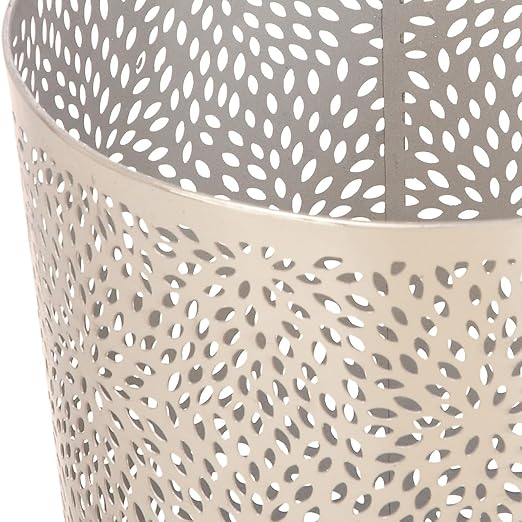 CosmoLiving by Cosmopolitan Metal Small Waste Bin with Laser Carved Floral Design 9 x 9 x 10 Silver