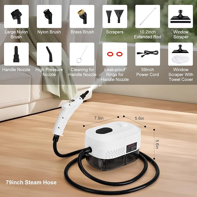 1L Handheld Steam Cleaner for Home and Kitchen Cleaning 2500W 15s Fast-Heating &amp 3 Speeds Portable Steam Cleaner Multi-Surface Deep Cleaning Supplies for Surface Corner Crevice (110V White)