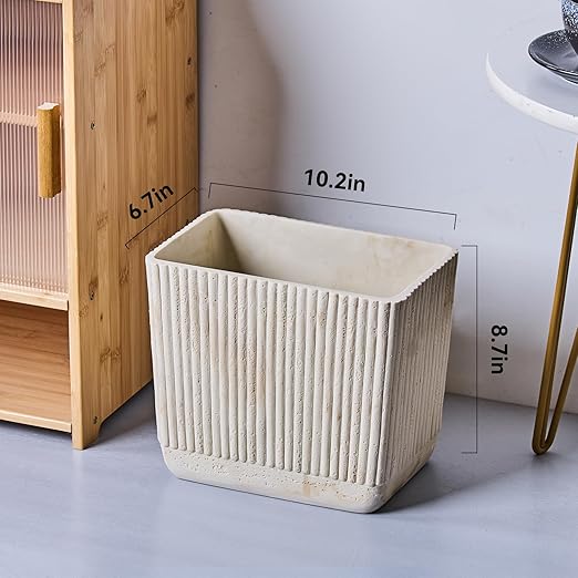 Ribbed Natural Travertine Striped Textures Small Bathroom Trash Can 2.5 Gallon(9 Liter) Resin Heavy Sturdy Kitchen Garbage CanLiving Room Bedroom Trash Can Decorative Wastebasket for Home Office