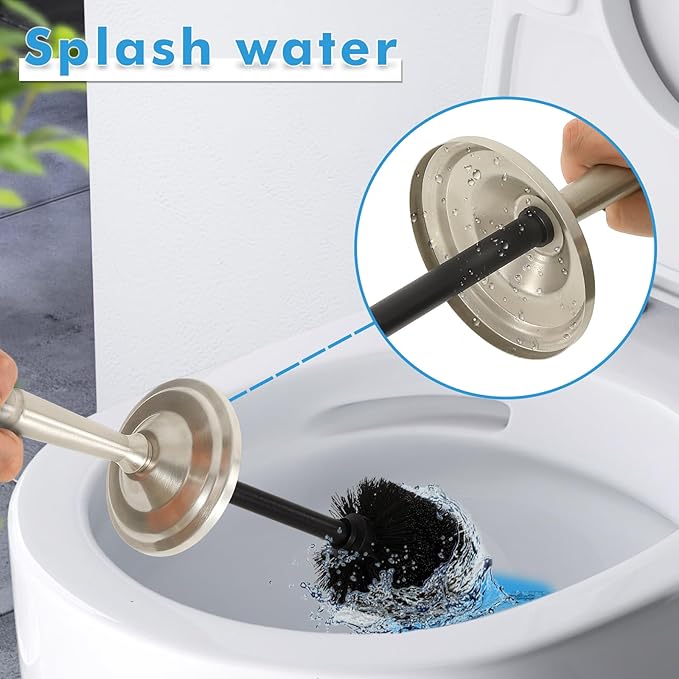 Stain Nickel Toilet Brush and Holder Set Stainless Steel Toilet Brush for BathroomHeavy Duty Silver Toilet Bowl BrushDeep Cleaning Modern Toilet Cleaner Brush -Space Saving Covered Brush