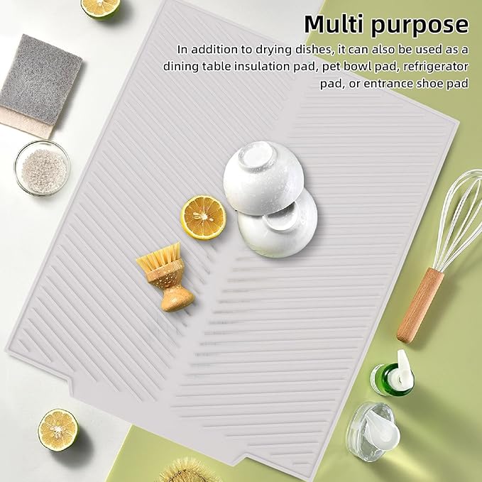 Draining Board Mat Non Slip Silicone Dish Drying Mat Flume Drain Board Drainer Mat for Kitchen Countertop Tabletop Accessories (White)