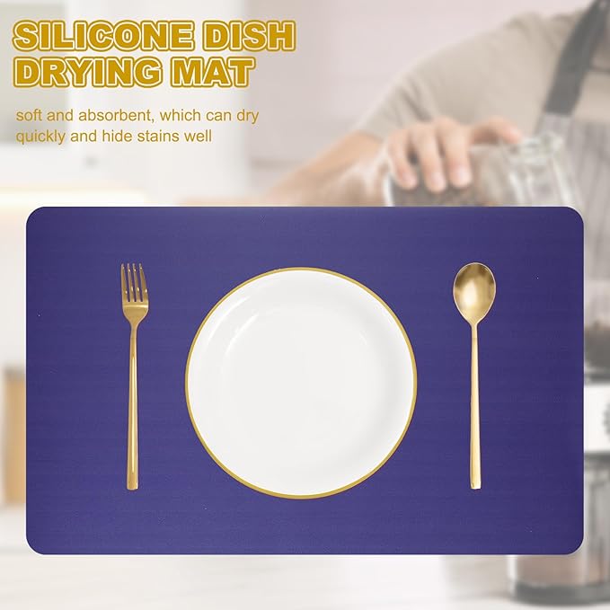 uxcell Dish Drying Mat for Kitchen Counter 31.5 x 19.6 Dish Drying Pad Navy Blue
