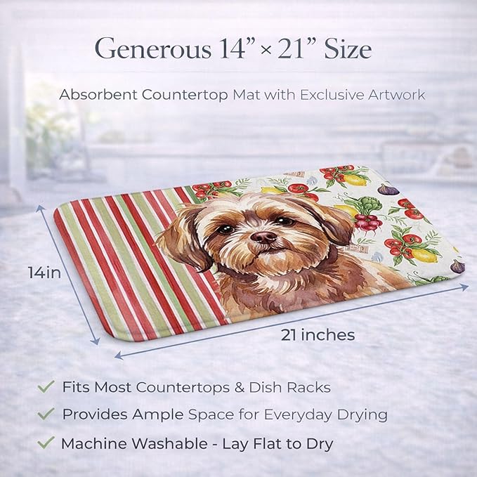 Caroline's Treasures Liver Shih Tzu Vegetables Dish Drying Mat Absorbent Dish Drying Mat Pad for Kitchen Counter Dish Drainer Mat for Countertop 14 x 21 Multicolor