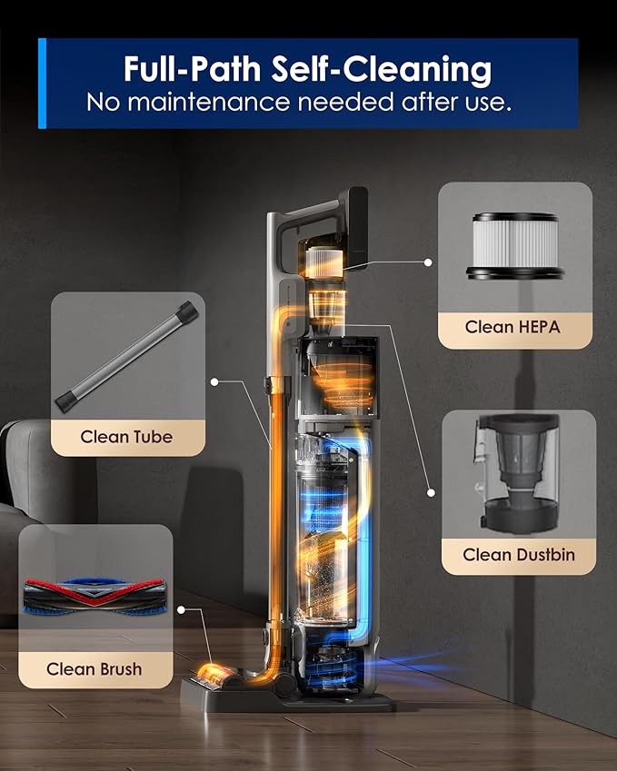 Tineco Pure ONE Station 5 Pro Cordless Vacuum Automatic Dust Collection Full-Path Self-Cleaning ZeroTangle Brush Up to 100 Minutes Runtime Stick Vacuum Cleaner for Pet Hair Carpet &amp Hard Flo