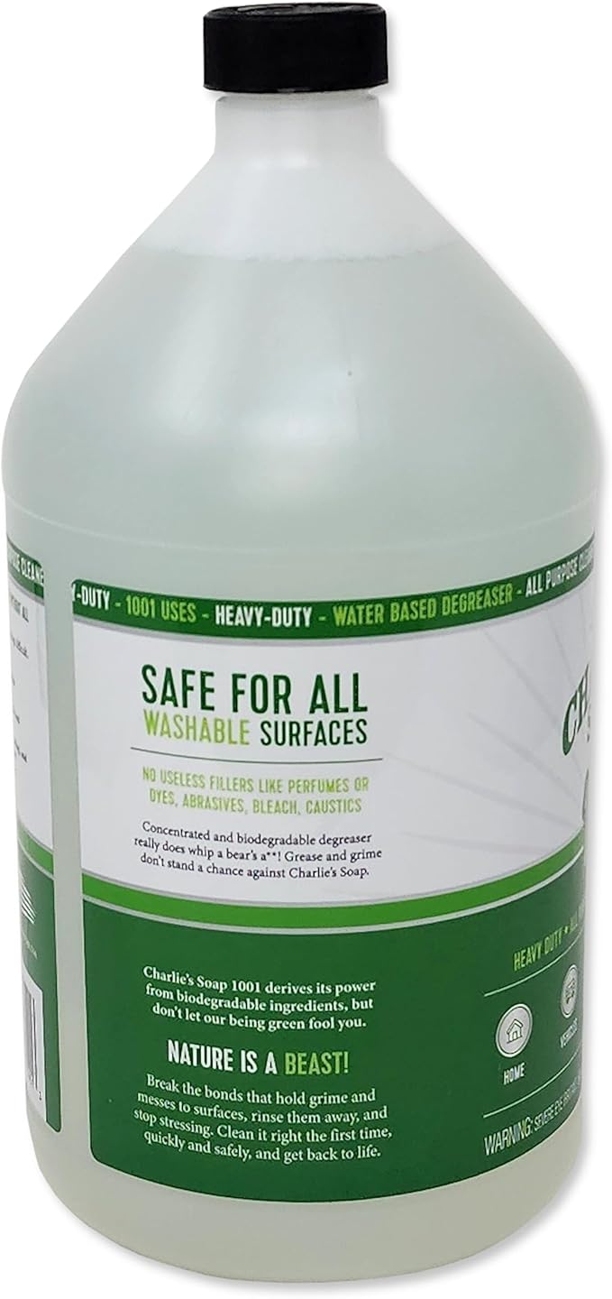 Charlie's Soap 1001 Cleaner - Heavy Duty Biodegradable Concentrated All Purpose Water Based Degreaser (1 Gallon 1 Pack) - Safe Residential Commercial &amp Janitorial Cleaner