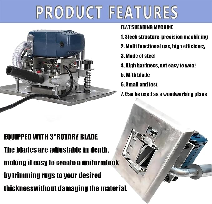 Portable Carpet Rug Flat Shearing Machine Carpet Trimmerwith 3in Roating BladeHand-Held Carpet Repair Flattening MachineCarpet Cutting and Repair