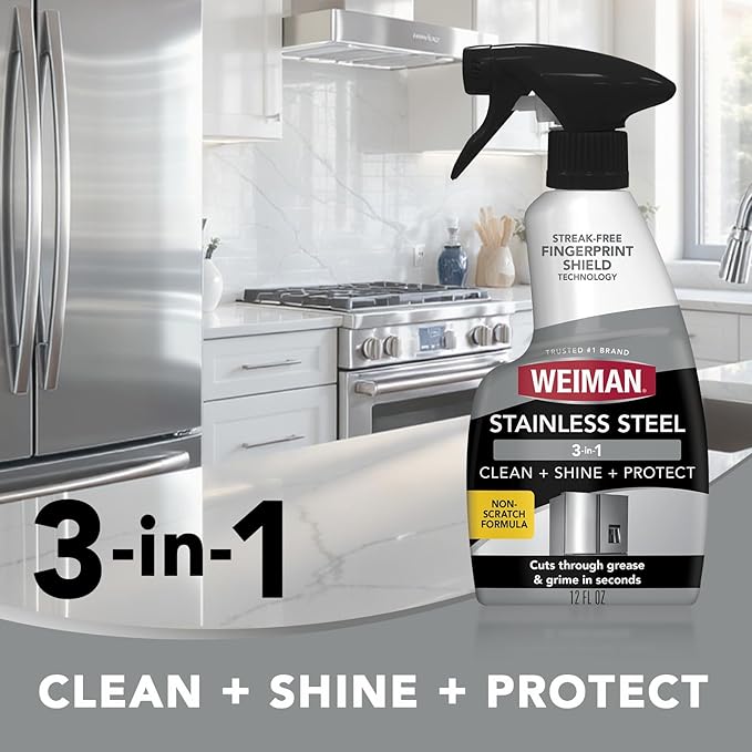 Weiman Stainless Steel Cleaner Kit - Removes Fingerprints Residue Water Marks and Grease