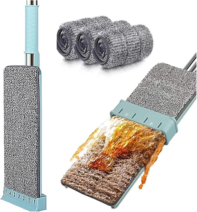 Flat Mop Hand Free Squeeze Cleaning Floor with Washable Pads Household Cleaner Tools(1 and 2 Pads)