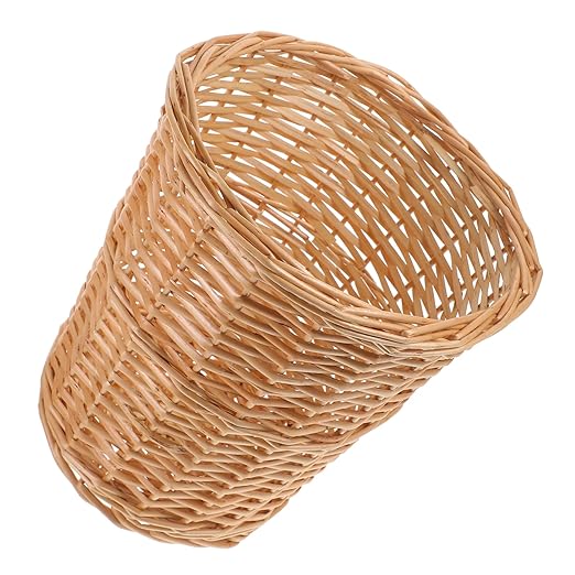 Lurrose Woven Rattan Trash Can Household Wastebasket Indoor Storage Bin for Office and Home Use Decorative Basket for Paper Recyclables and Trash