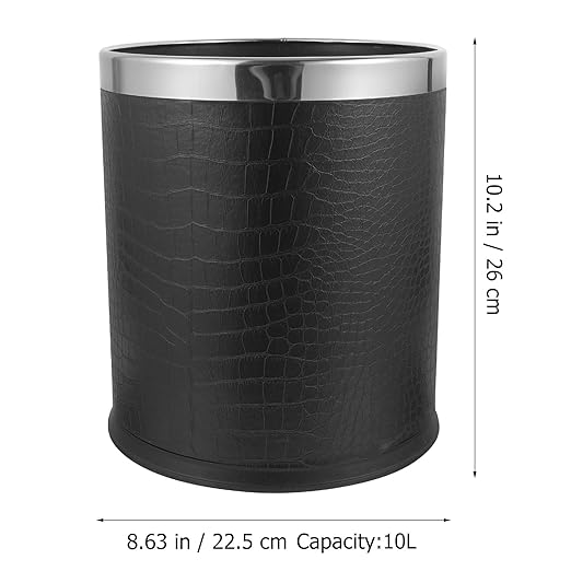Vintage Style Wastebasket Garbage Bucket with Double-Layer Crocodile Texture Retro Round Home Trash Can for Bathroom Kitchen Office Use
