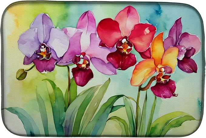Caroline's Treasures DAC1592DDM Orchids in Watercolor Dish Drying Mat Absorbent Dish Drying Mat Pad for Kitchen Counter Dish Drainer Mat for Countertop 14 x 21 Multicolor