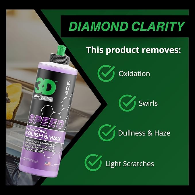 3D Speed All-In-One Polish &amp Wax – Scratch &amp Swirl Remover Clear Coat Safe Paint Sealant – High Gloss Finish Easy Application – 16oz – Made in USA