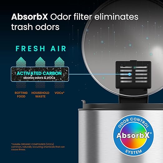 iTouchless SoftStep 3.2 Gallon Slim Bathroom Trash Can with Odor Filter &amp Removable Inner Bucket Stainless Steel 12 Liter Small Round Step Pedal Garbage Bin for Bedroom Home Office Cubicle