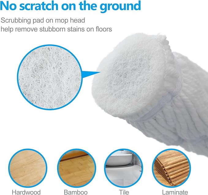 57.5-inch Long Handle self Bending Twist mop Dry and Wet Ultra-fine Fiber Wet mop for Floor Cleaning Commercial and Household Cleaning Hardwood Vinyl Ceramic Tiles etc