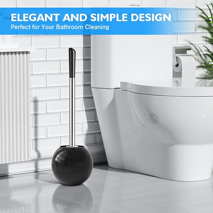 Toilet Brush and Holder 2 Pack 304 Stainless Steel Toilet Brush with Extended and Durable Comfortable Brush Handle Toilet Bowl Brush for Bathroom Toilet - Ergonomic Pratical Durable (Black)