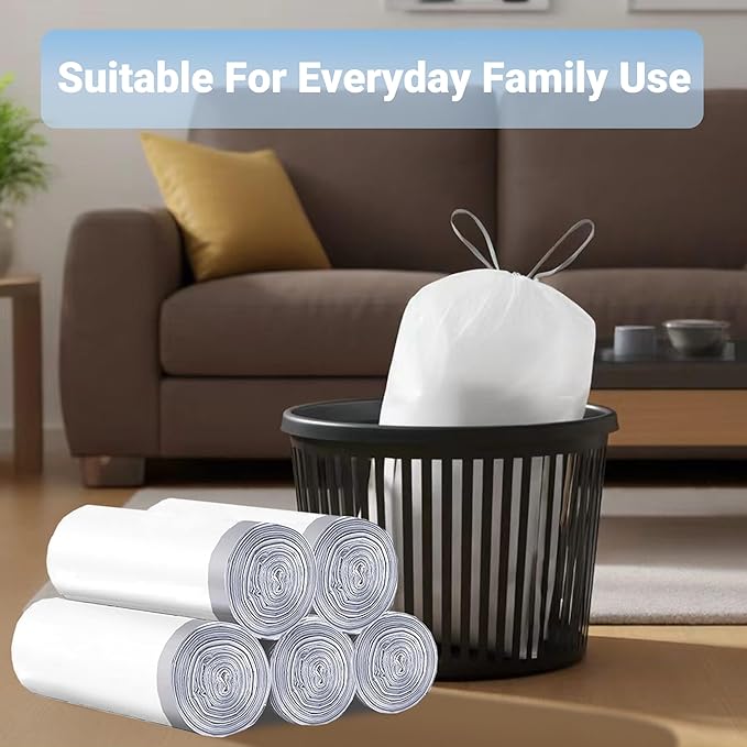 4 Gallon Drawstring Trash Bags (400 Count) 1.1 Mils Heavy Duty Small Garbage Bags Fit 10-15 Liter 2-4 Gal White Trash Bin Liners for Home Office Kitchen Bathroom Bedroom