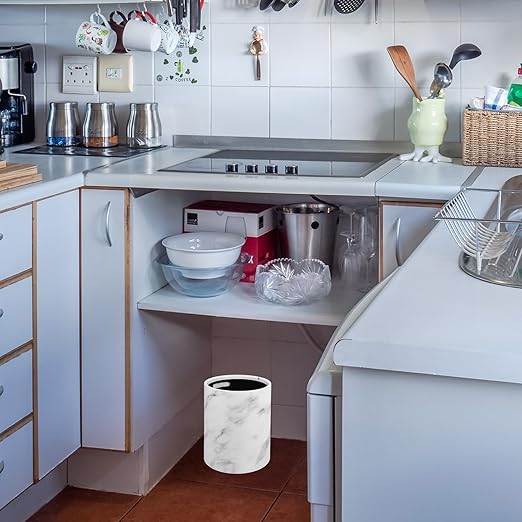 Marbling Wastebasket 12L Medium Plastic Trash Bin Open Top Double-Layer Garbage Can for Home Office Bedroom Bathroom