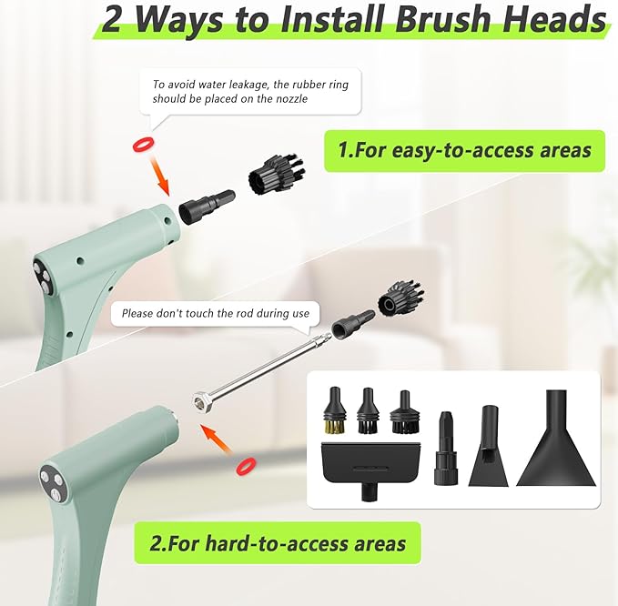 Steam Cleaner Handheld Steam Cleaner with 6 Levels Adjustable Handle 1.5L Water Tank Steamer for Cleaning Portable Steam Cleaner for Home Car Furniture Couch Bed Bugs (Green)