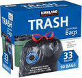 Kirkland Signature Carton is 100% recyclable 33 Gallon Black Drawstring Trash Bag 90 CountTear-Stop Technology