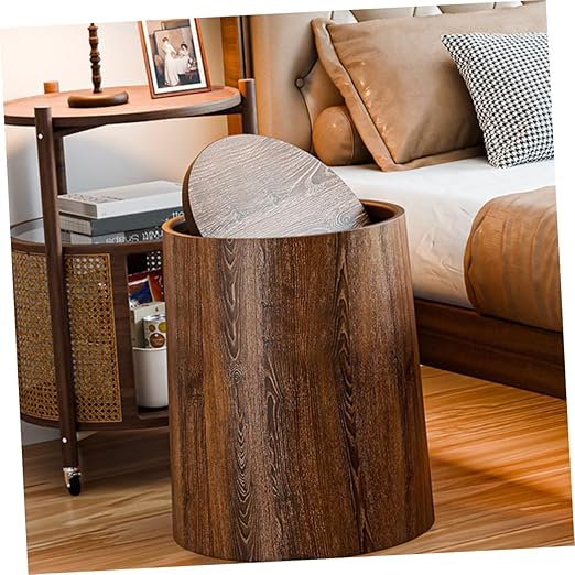 Happyyami Imitation Wood Grain Trash Can Swing Lid Multipurpose Wastebasket for Home Office Bathroom Bedroom and Kitchen Stylish and Functional Design
