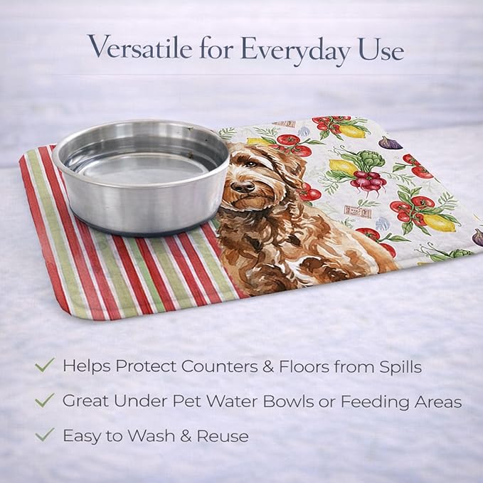 Caroline's Treasures Chocolate Labradoodle Vegetables Dish Drying Mat Absorbent Dish Drying Mat Pad for Kitchen Counter Dish Drainer Mat for Countertop 14 x 21 Multicolor
