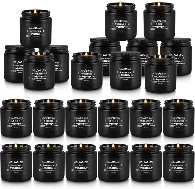 Scented Candle Set 24 PackBlack Candle for Home Scented Odor Eliminating Stress Relief Long Lasting Soy Wax Gift Set