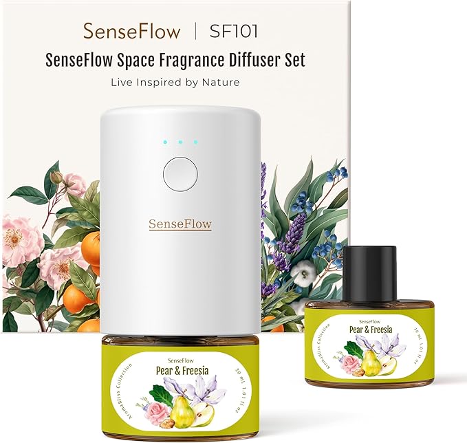 SF101 Pro Plug In Air Freshener Waterless Essential Oil Diffuser Non-Toxic Aroma Diffuser Adjustable 120-Day Natural Scent Mist Covers 1000 Sq Ft- Free 30ml Pear &amp Freesia