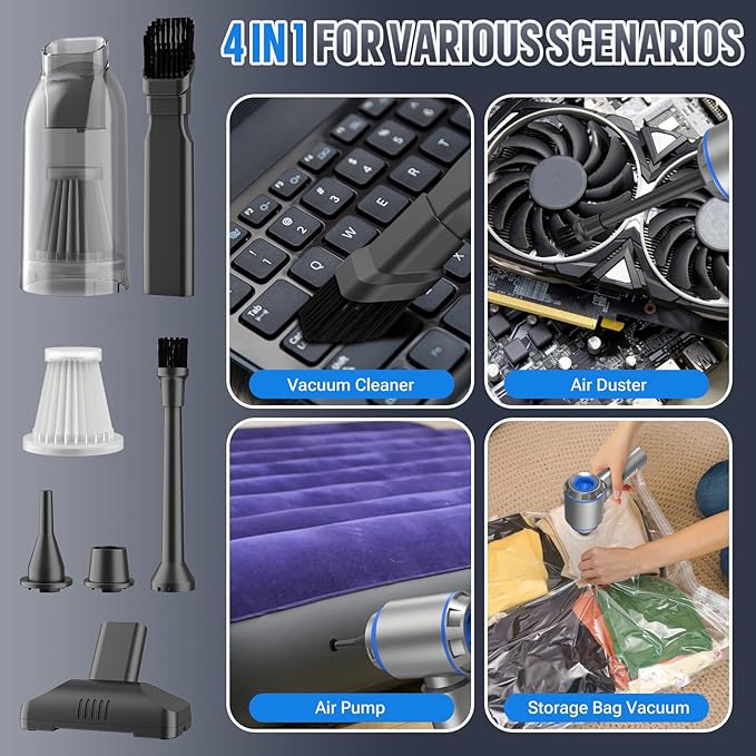 Mini Vacuum Cleaner 2 in 1 25000PA Brushless Car Vacuum &amp210000RPM Air Duster 9000mAh Battery Air Blower Wireless Handheld Vacuum for CarOffice and Home