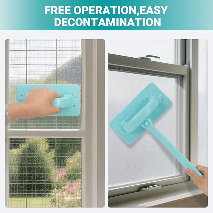 Window Cleaner Tool Window Screen Cleaner and 3 Pack Track Cleaning Brush with 6 Replacement Cleaning Cloths Detachable Window Cleaner Tool with Wet and Dry Dual-Use