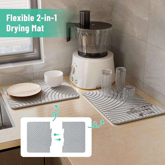 NiHome Large Stone Drying Mat for Kitchen Counter 24x16 Quick Dry Diatomaceous Earth Kitchen Mats - Fast Absorbent Non-Slip Dirt-Resistant Stone Dish Drying Mat for Dishes Bottles Cups Bathroom