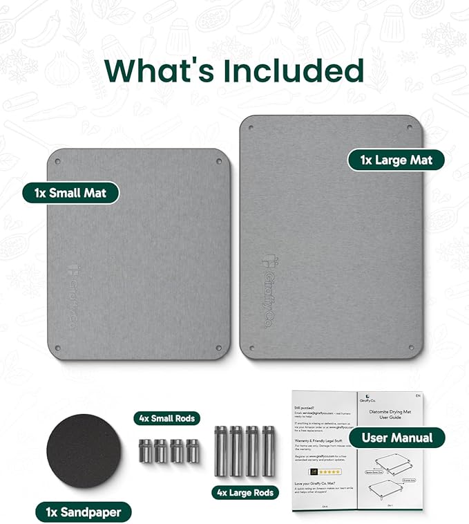 Stone Dish Drying Mat Set for Kitchen Counter - Space Saver Duo Nesting 2‐Piece Drying Stone Mats (1 Large + 1 Small) Stackable 2‐Tier Dish Drying Rack Sandpaper Included