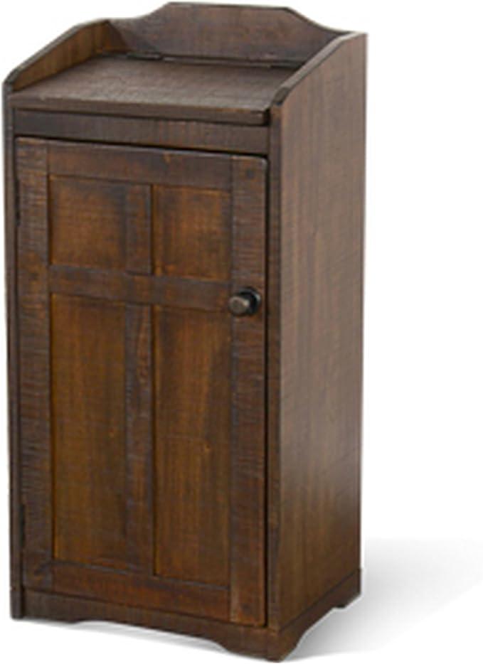 Benjara Homestead Trash Box 34 Inch Tall Rough Sawn Mahogany Dark Brown