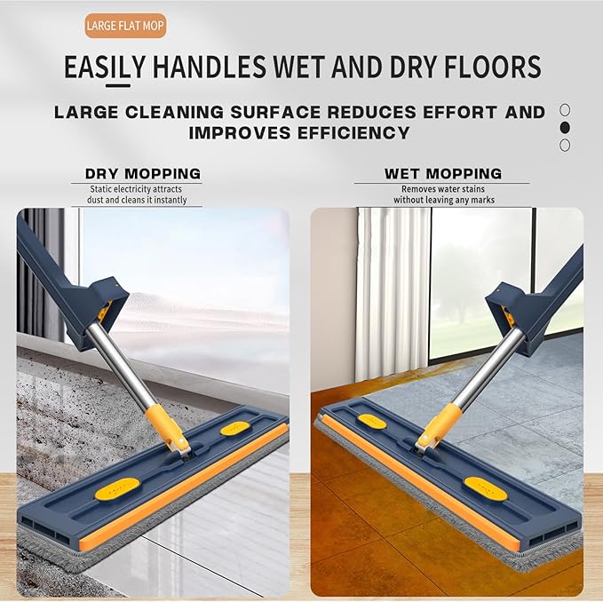 2025 New Large Flat Mop with 6 Reusable Mop Head Dry and Wet Flat Mop and Bucket Set Adjustable Handle Self Wringing Flat Mops 360 Rotation Flat Mop (White with 6pcs Mop Head)