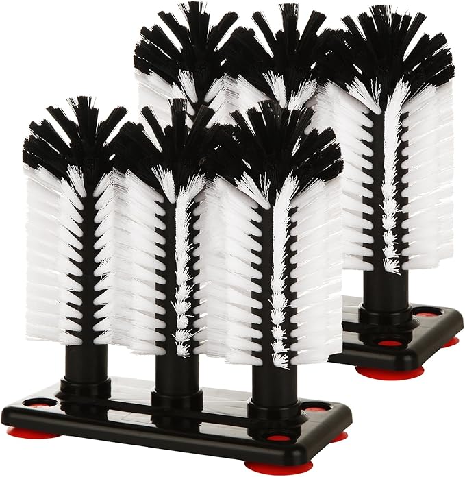 STARVAST 2Pcs Water Bottle Cleaning Brush with Suction Base Black 3 Head Bristle Bar Glass Washer Cup Washer Brush Cleaner for Bar Beer Cup Wine Glass(7.3 x 3.7 x 7.6) Inch