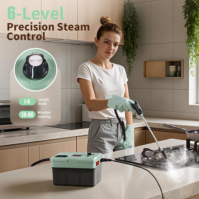 2500W Steam Cleaner - Adjustable 6-Level Steam Control 15s Fast Heat 1.6QT Water Tank Portable High-Pressure Steamer