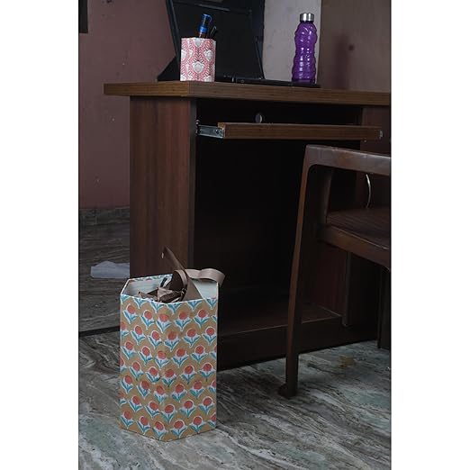 Floral Hand Block Printed 3.3 Gallon Decorative Waste Basket – Eco-Friendly Cardboard Trash Can Plastic-Free &amp Sustainable Perfect for Christmas and Housewarming Gifts (1 Yellow Blue FLOWAR)