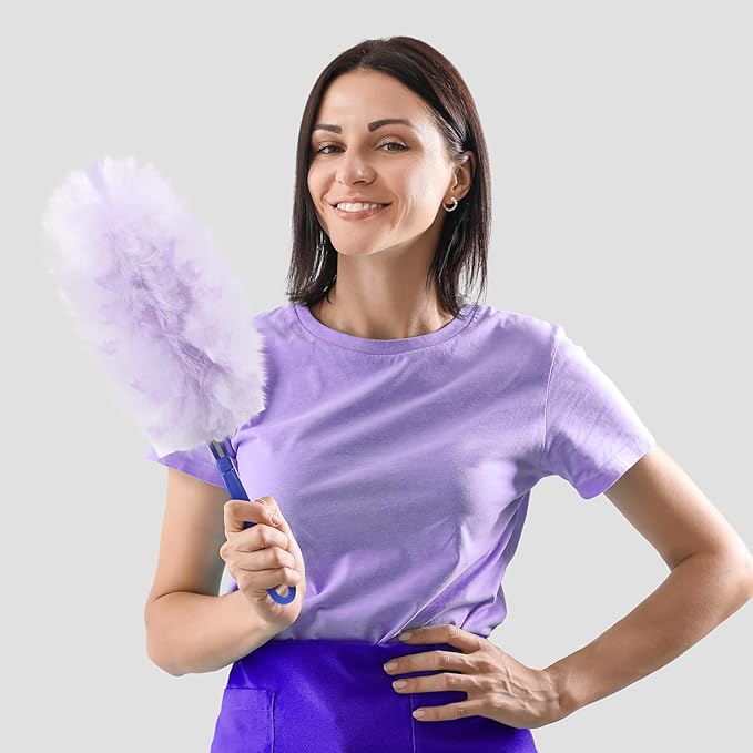 Vesici 100 Pcs Duster Refills Compatible with Swiffer Dusters Bulk Disposable Replacement Thickened with 1 Handle Heavy Duty for Cleaning Office (Purple)