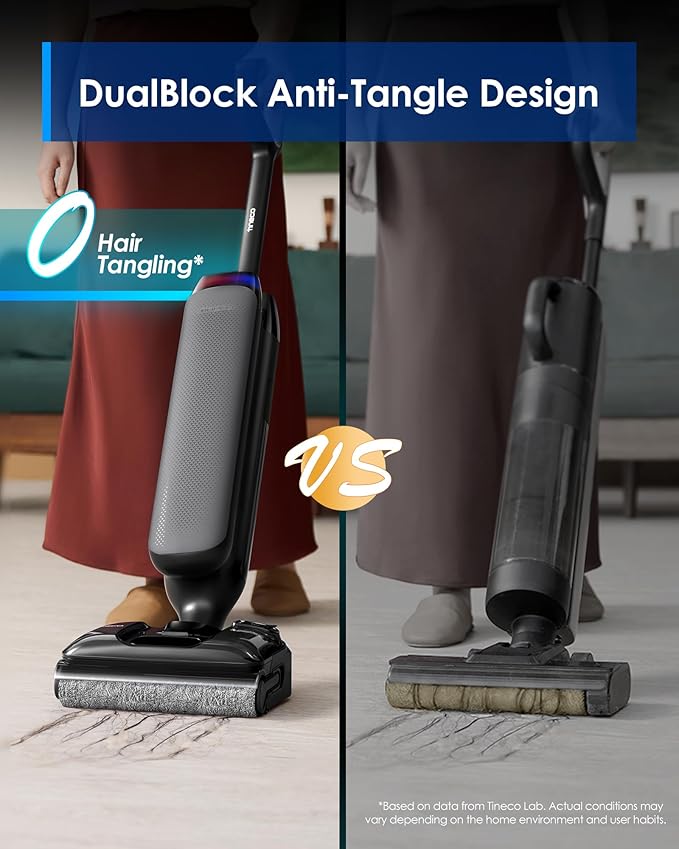 Tineco Wet Dry Vacuum Cleaner 22kPa Suction Floor Cleaner Mop 50 Min Runtime iLoop Smart Sensor DualBlock Anti-Tangle Design 185℉ Flashdry Dual-Edge Cleaning 180° Lay-Flat Floor One S7 Artist